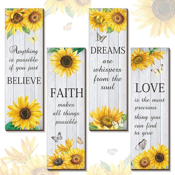 4 Pcs Sunflower Wall Decor Inspirational Sunflower Kitchen Decor and Accessories - Picture 1 of 7